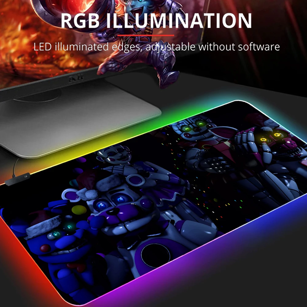 RGB משטח עכבר משחקי Accessiores שטיחי עכבר מוס כרית עם תאורה אחורית Led Mausepad מצחיק Sfm Fnaf אנימטרוניקס גיימר Tapis De סוריס