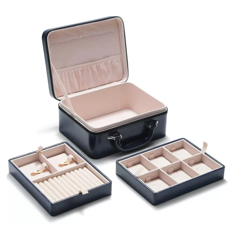 Large Capacity Jewelry Suitcase Double Layer Leather Jewelry Storage Box Commercial Home Display Collection