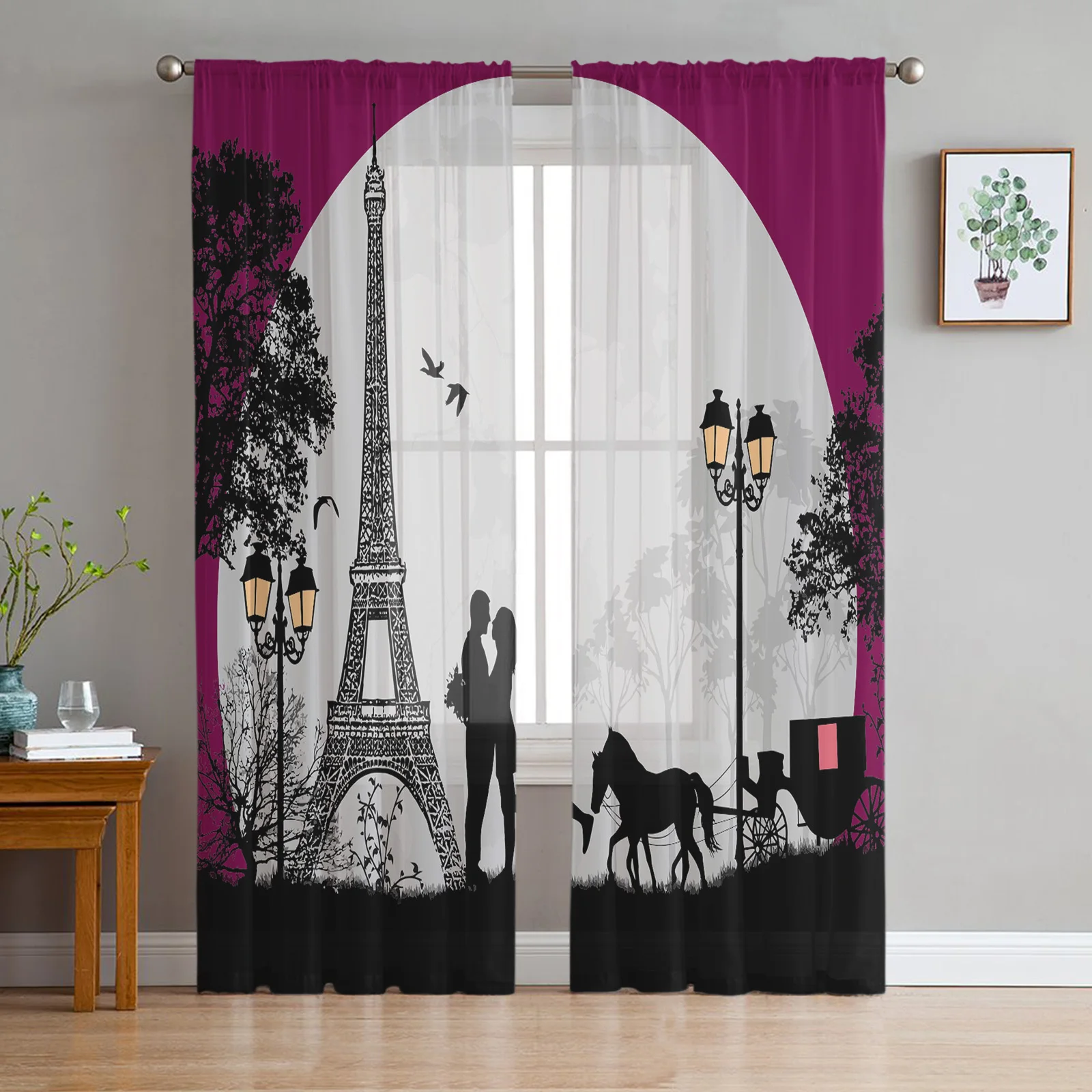 

Романтичные тюлевые шторы с изображением Эйфелевой башни, любовника, Луны, гостиной, спальни, кухни, Декор, шифоновые прозрачные оконные шторы из вуали