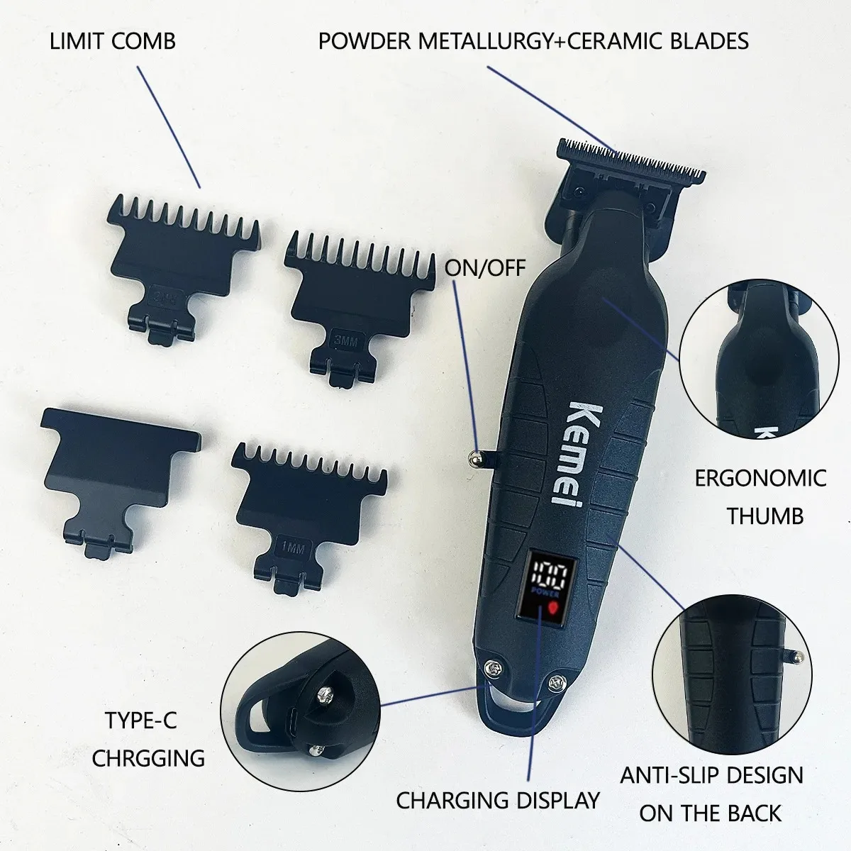 Профессиональная беспроводная перезаряжаемая машинка для стрижки волос KM2293