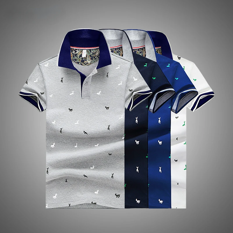 

2022 Deer Print Polo Shirt Men Summer Short Sleeve Slim Fit Polos Mens Fashion Streetwear Tops Men T-Shirts Casual Golf Shirts