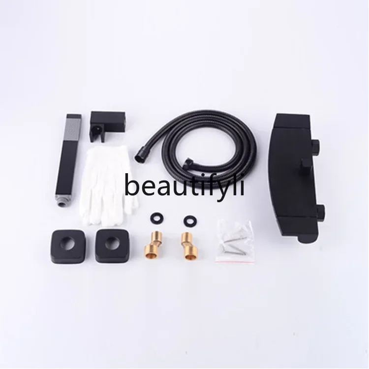 Полностью медный смеситель для ванны горячий и холодный двойная ручка черный