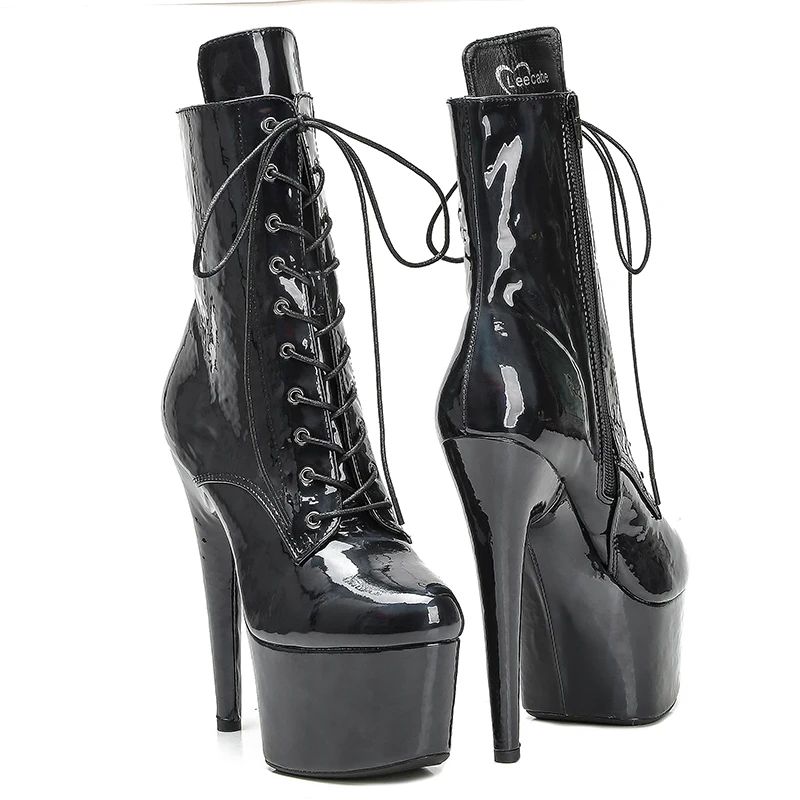 Leecabe Black Holo Upper 17CM/7inches Pole dancing shoes High Heel platform Boots Pole Dance boot