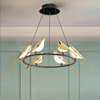 postmodernism loft living room restaurant led ring chandelier art gold magpie bird home decoration lighting luminaire suspension
