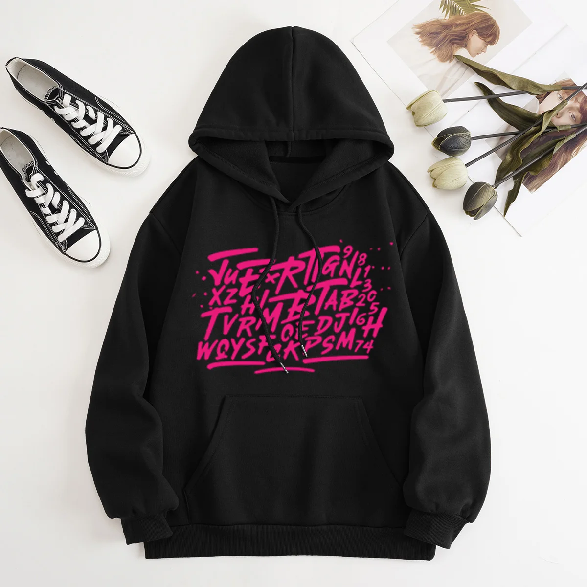 

Autumn/Winter2023 New Fashion Long Sleeve Printed Hoodies Front Pocket Inside Fleece Pullover Sweater Sweatshirts Hip Hop Unisex