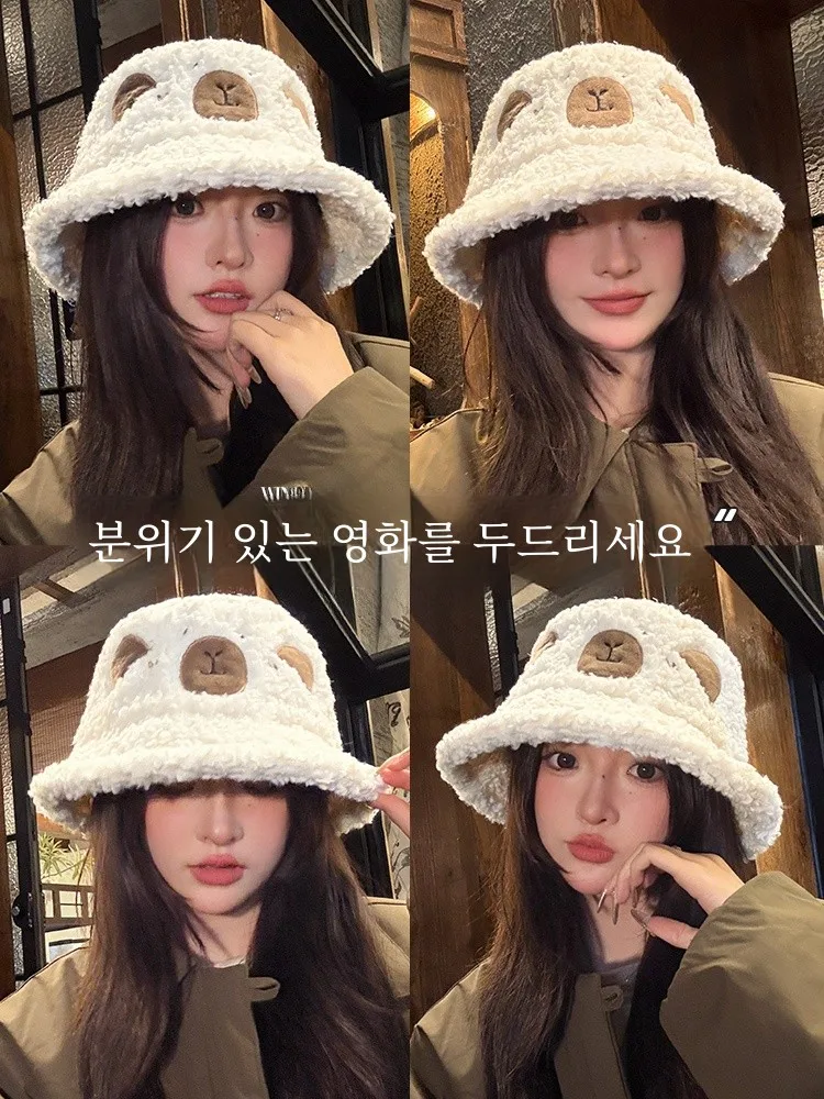 Новинка 2024 женская зимняя милая плюшевая шапка в рыбацком стиле корейская