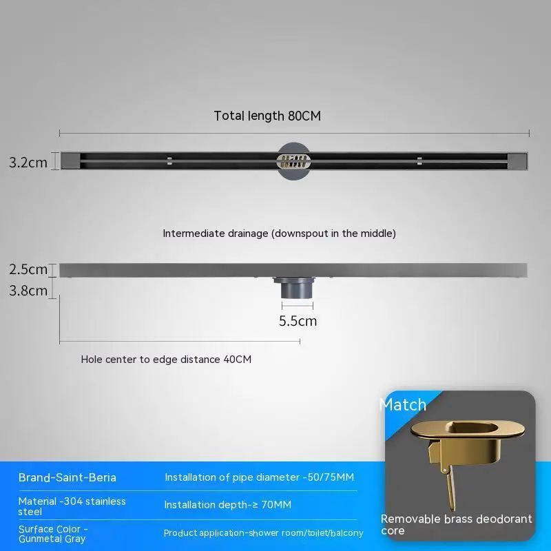 

Линейный узкий Слив для душа из нержавеющей стали, 3,2 см