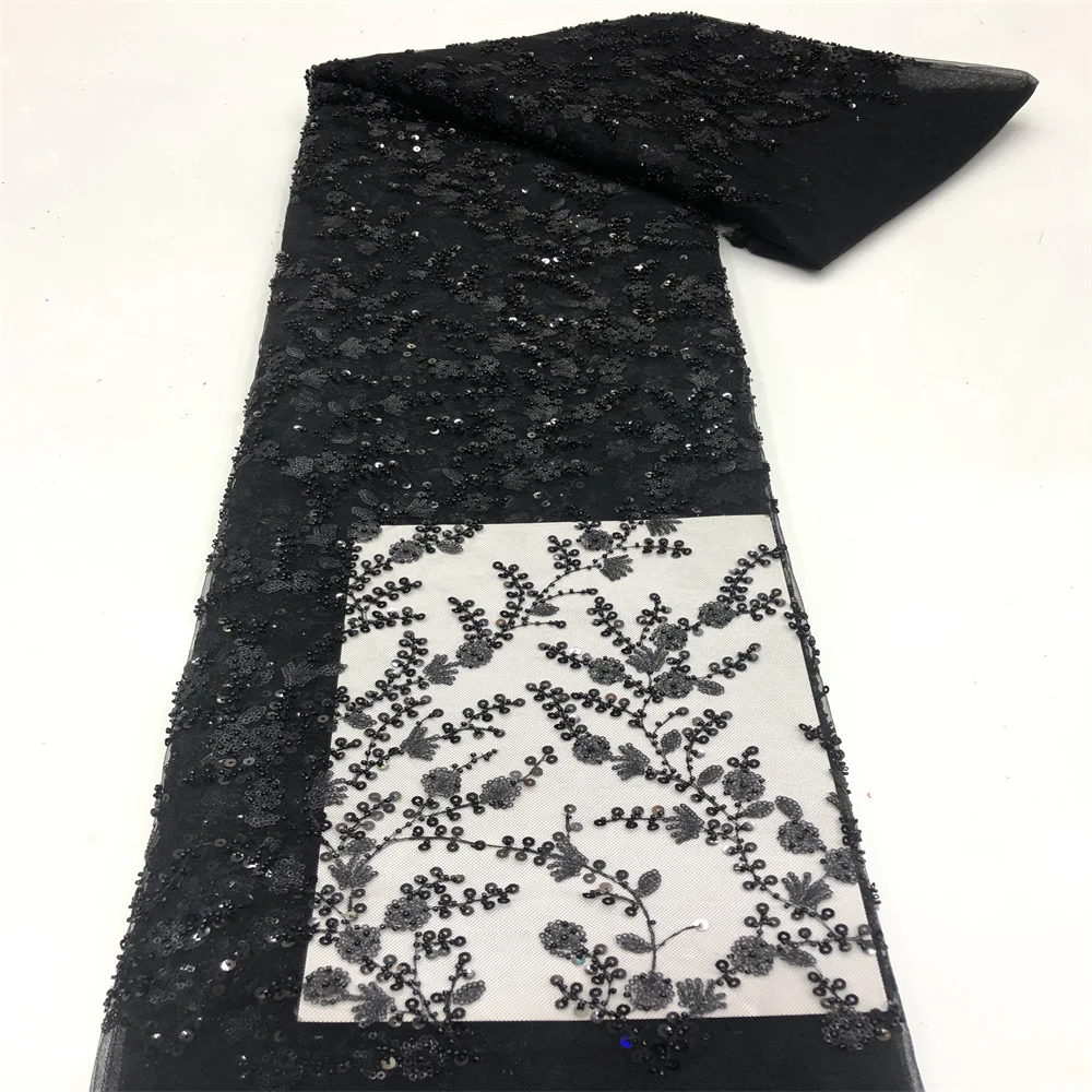 

SJ кружевная африканская сетчатая кружевная ткань с блестками роскошная кружевная Черная Вышивка Тюль кружевная ткань для нигерийского свадебного платья