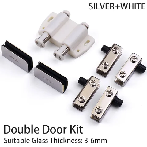 Abertura gratuita de la bisagra del eje del eje accesorios de hardware bisagra de muebles plateados puerta de vidrio de doble puerta de doble puerta