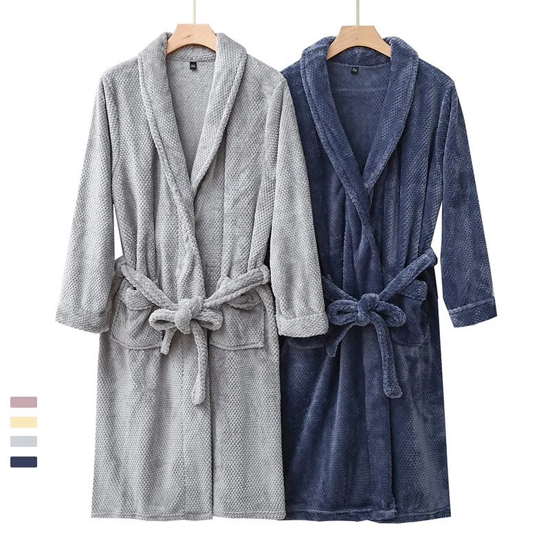 Bathrobe For Men Coral Fleece Flannel Home Winter Nightgown For Men And Women Male Night Wear Penoir Homme Luxe Kimono Seda