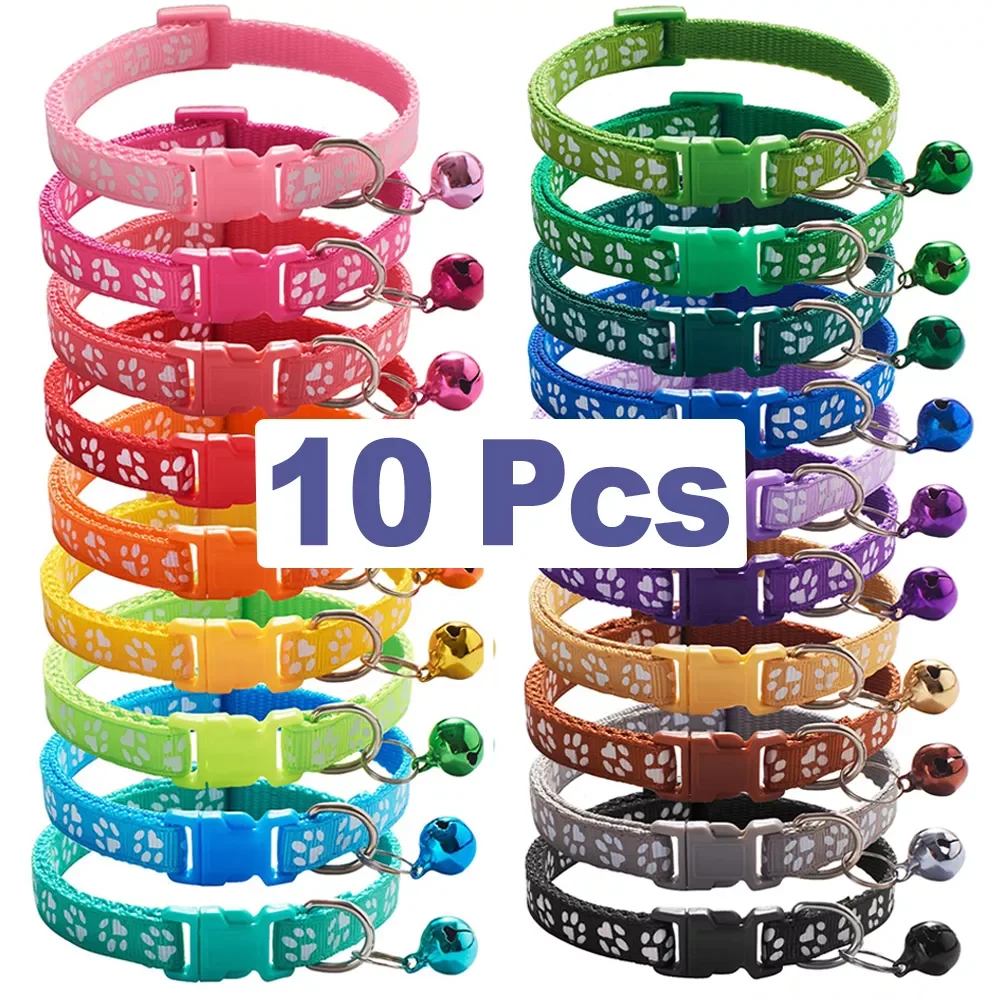 

10Pcs Wholesale With Bell Collars Delicate Safety Casual Nylon Dog Collar Neck Strap Fashion Adjustable Bell Pet Cat Dog Collar