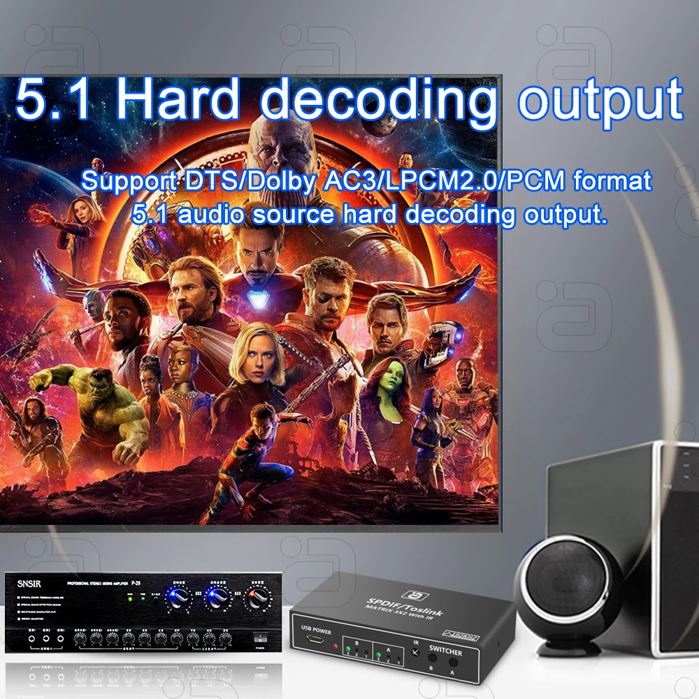 Фото AYINO 3x2 Цифровой SPDIF оптический аудио матричный коммутатор с ИК-пультом дистанционного управления три входа два выхода Toslink адаптер 3 в 2 Out DTS AC3 №3