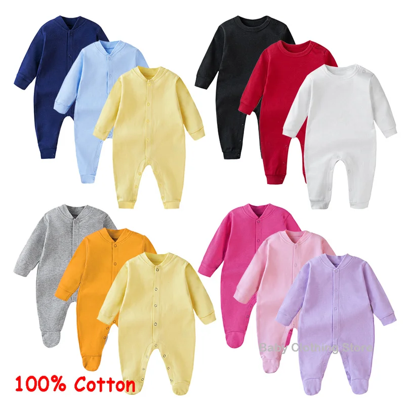 Newborn Baby Clothes Baby Romper One-pieces Jumpsuit Boy Sleepsuit Girl Sleepwear White Black Brown Yellow Blue Rose Pink Grey