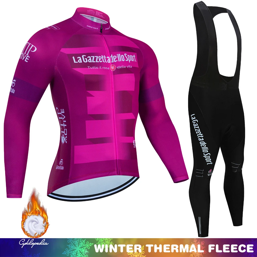

Tour De Italy D'ITALIA Winter Cycling Jersey Set Fleece Men Cycling Clothing Long Sleeve MTB Bike Road Pants Bib Maillot Culotte
