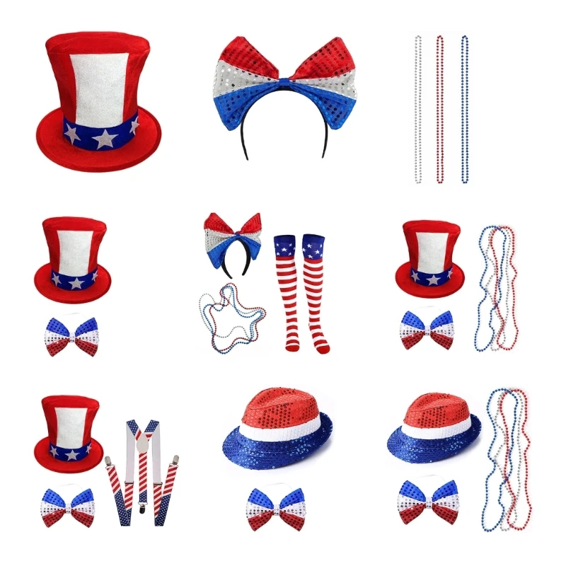 

Independance Day Celebration Costume Necklaces Hat Headband Stockings Uncle-Sam Cosplays Accessories for Men & Women