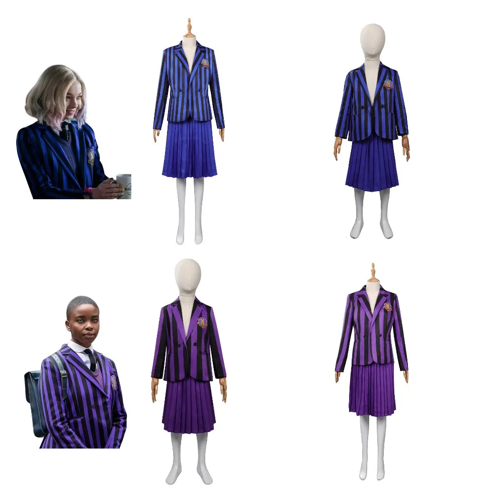 

Wednesday Addams Enid Sinclair Wednesday School Uniform Cosplay Costume For Adult Women Kids Girls Coat Skirt Halloween Carnival