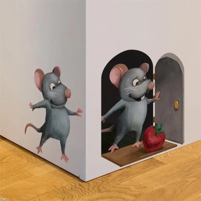 

Art 3d Effect Wall Decor Mouse Sticker Waterproof Pvc Wall Sticker Home Decoration Mouse Hole Home Wall Decor Artistic Mural
