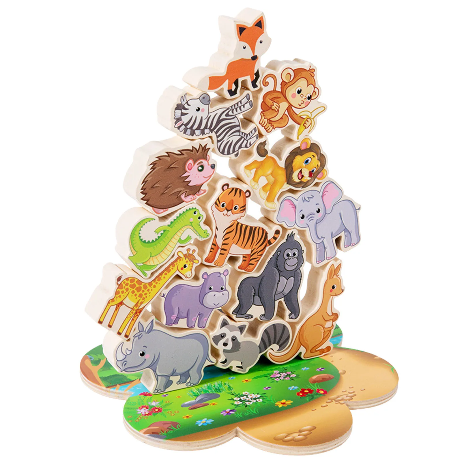 

Montessori Wooden Animal Stacking Building Blocks Parent-Child Games Building Blocks For 3-7 Years Old Toddlers Wooden Stacking