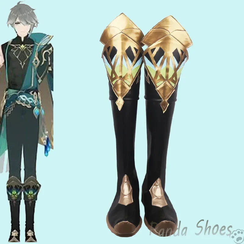Genshinimpact Alhaitham Обувь для косплея Аниме Игра Cos Длинные черные сапоги Косплей Костюм