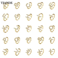 tiande silver color gold plated letter rings for women cz zircon adjustable open ring fashion party gift 2022 jewelry wholesale