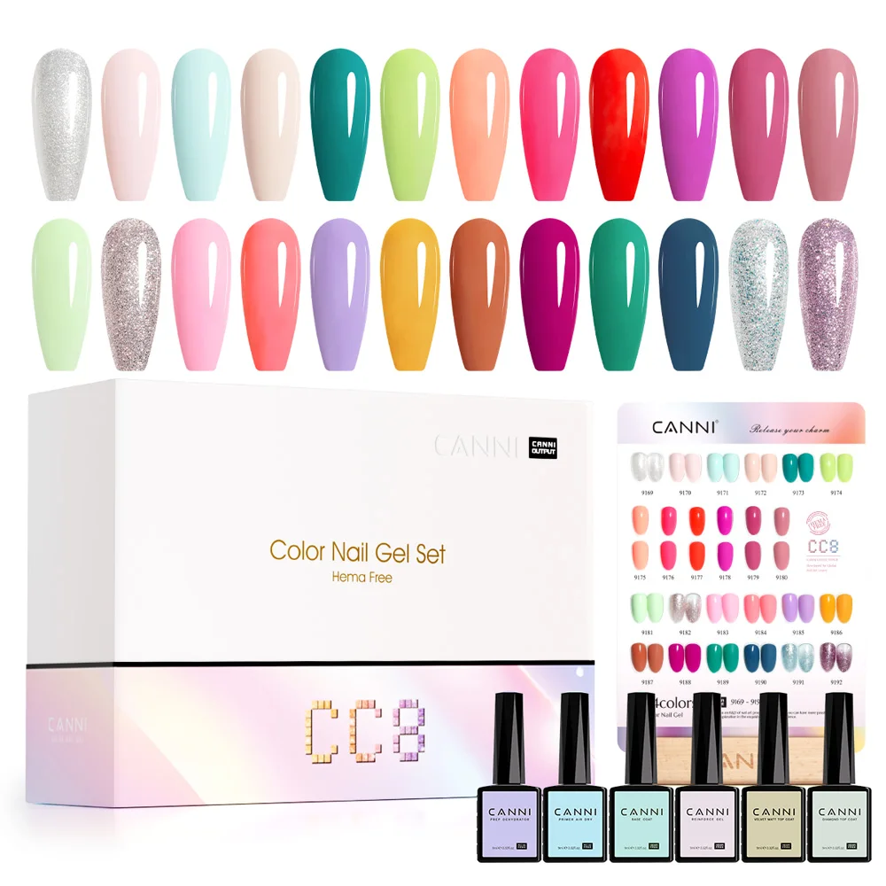 Фото Гель-лак для ногтей HEMA-FREE CANNI CC8 9 мл, высокопигментированный, с полным покрытием, летние цвета, смываемый, для УФ/LED маникюра, полный набор цветов №3
