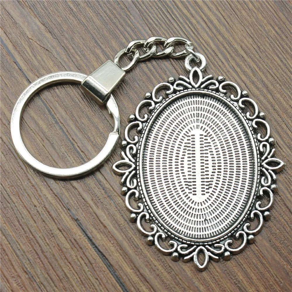 

Vintage 2 Colors Fit 30x40mm Oval Classic Style Cameo Cabochon Bezel Keychain Handmade Keyring DIY Jewelry Making Accessories