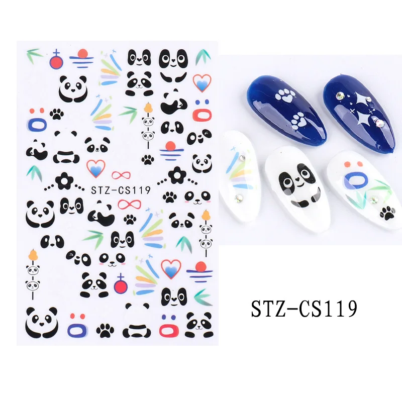 

3D Panda Nail Stickers Charms Rainbow Geometric Arc Line Shiny Glitter Silver White Sliders Nail Art Decorations Adhesive Foils