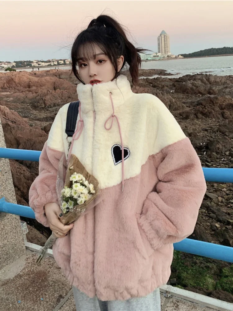 

Зимняя одежда, женские куртки для женщин, пальто из искусственного меха, корейская мода, новинка, свободные толстые парки большого размера, ...