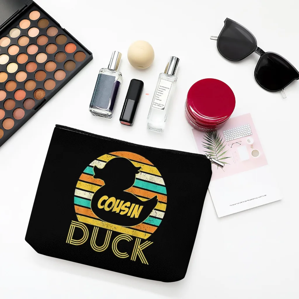 

Cousin Matching Family Linen Women Cosmetic Bag Rubber Duck Makeup Pouch Lady Tote Purse Zipper Clutch Phone Purse