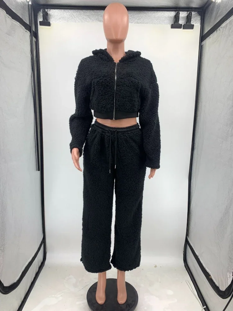 Ueteey модный флисовый шерстяной женский комплект толстовка с длинными рукавами и