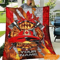 firefighter in fire customized you name flannel blanket full overprinted blanket kids adult soft bed cover sheet plush blanket