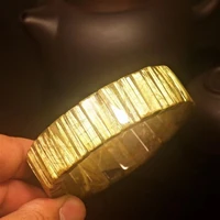 genuine natural gold rutilated quartz bracelet bangle titanium 196mm yellow rutilated clear rectangle beads aaaaaaa
