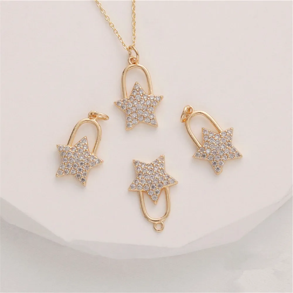 

Подвеска в виде пентаграммы из 14-каратного золота с цирконием, сделай сам, браслет ручной работы, ожерелье, маленькие Подвесные серьги, очаровательные аксессуары