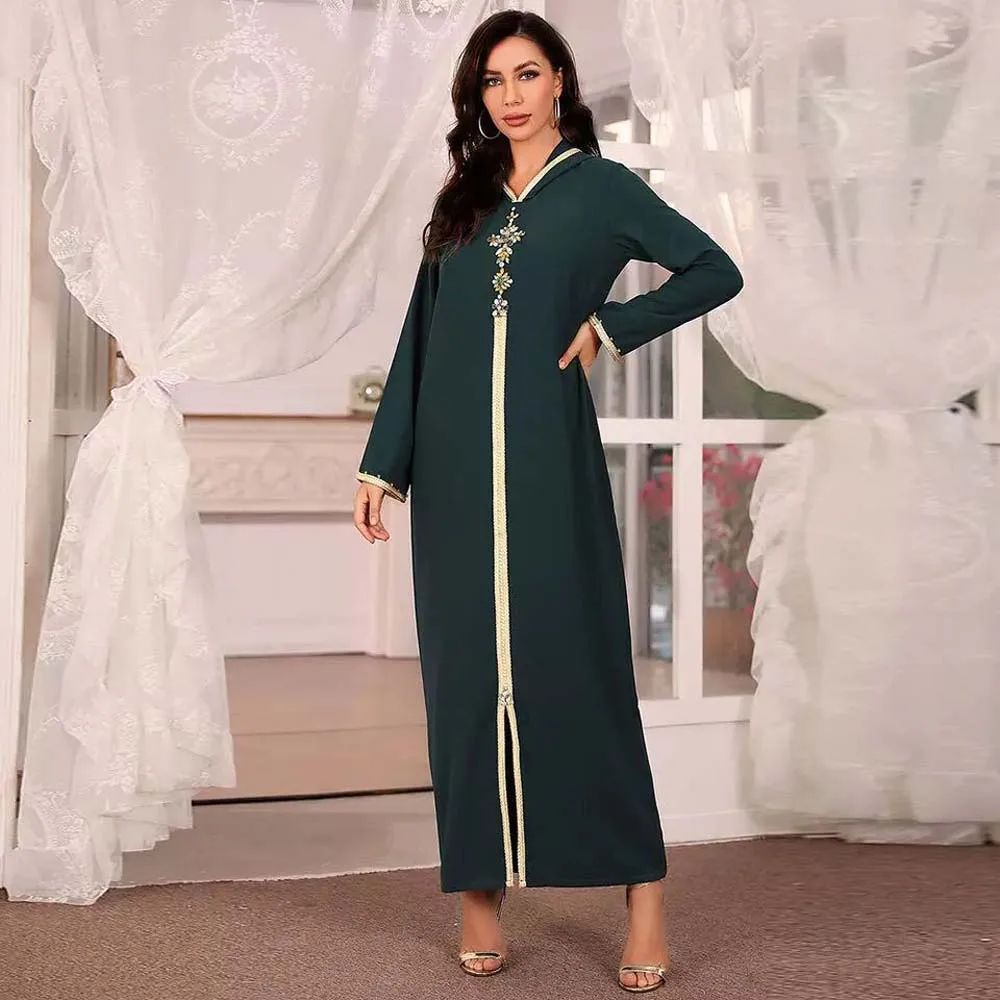 

Elegant Dress Hand Drilled Robe Middle East Muslim Loose Long Skirt Large Swing Hooded Robe Women Dress Femme 2022 Vestiods