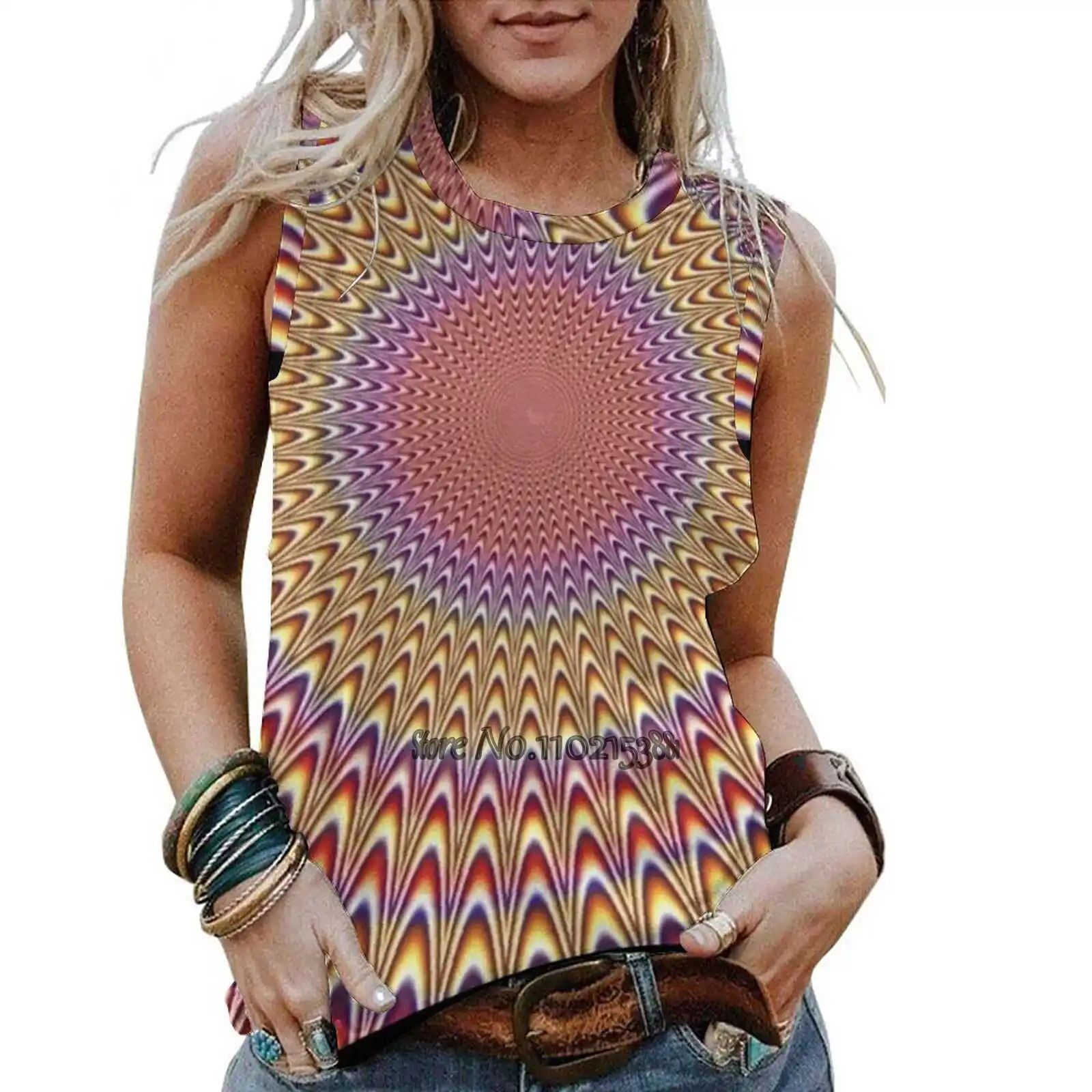

Trippy Optical Illusion Op Art Summer Elegant Tank Tops O Neck Sleeveless Shirt Casual Loose Vest Top Op Art Trippy Moving