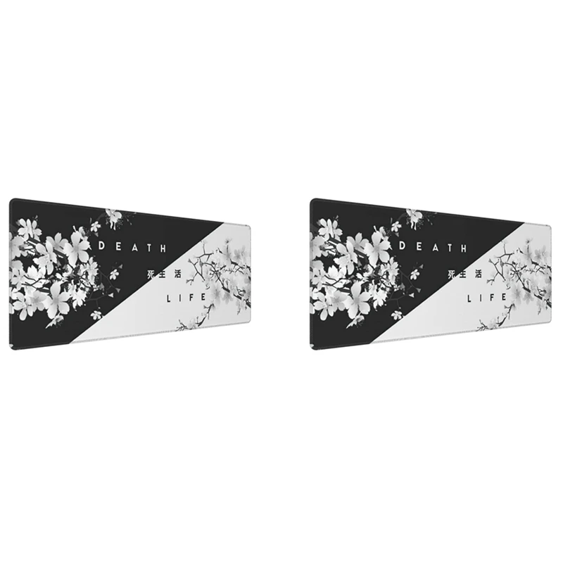 

2X Black And White Cherry Blossom Gaming Mouse Pad,Large Mouse Mat Desk Pad, Stitched Edges Mousepad, 31.5 X 11.8 Inch