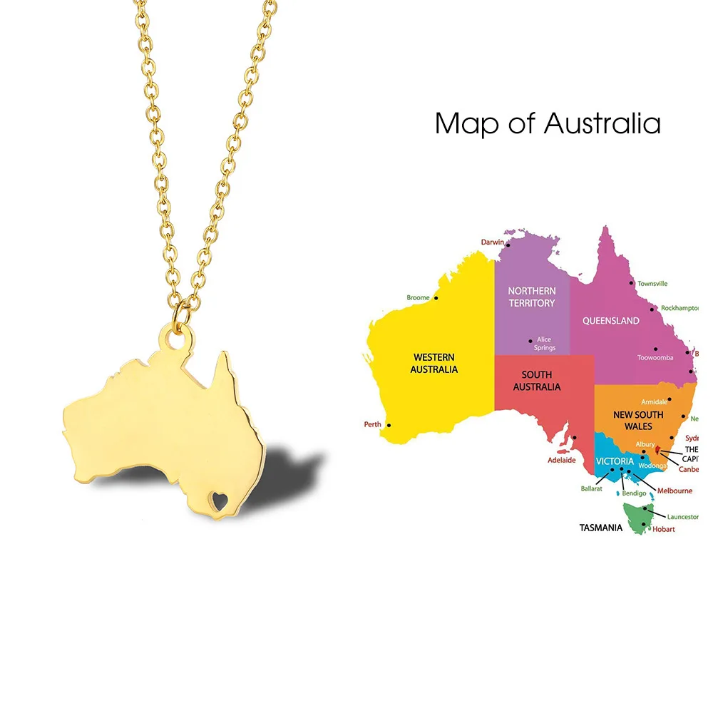 

Megin D Stainless Steel Titanium Vintage Australia Map Hip Hop Pendant Collar Chain Necklace for Australian Men Women Gift Jewel