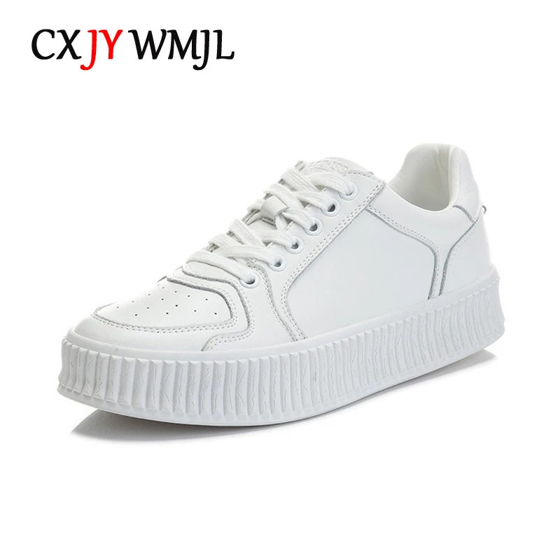 

CXJYWMJL New Genuine Leather Women Platform Sneakers Spring Casual Little White Shoes Ladies Sports Vulcanized Shoes Thick Sole