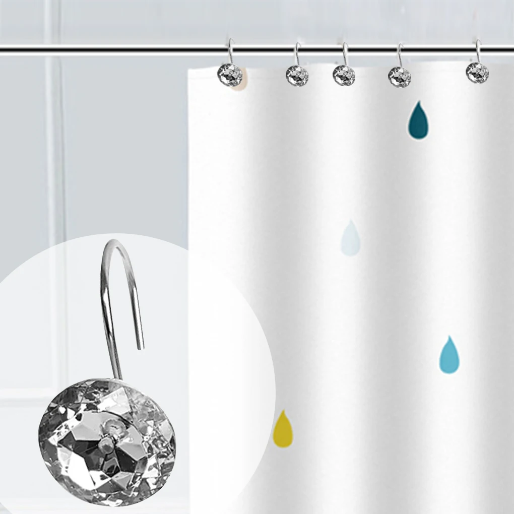 

12pcs Round Rolling Shower Curtain Hooks Acrylic Rhinestones Bath Bathroom Window Screen Drapery Rod Hanging Hook Ring
