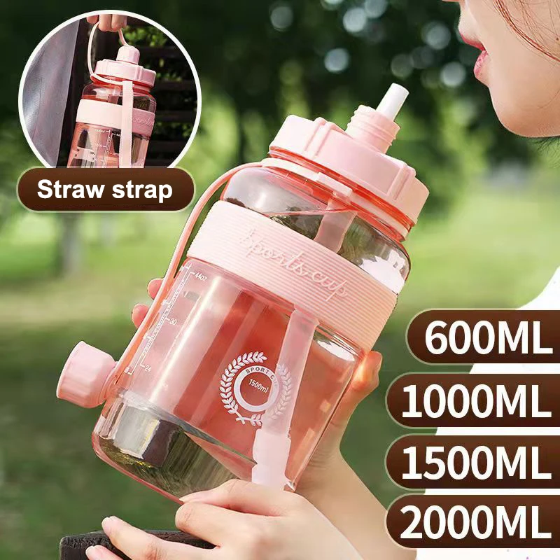 

2000ml Large Capacity Plastic Water Cup Fitness Student Straw Cup With Rope Sports Kettle Outdoor Summer Air Cup Water Bottle