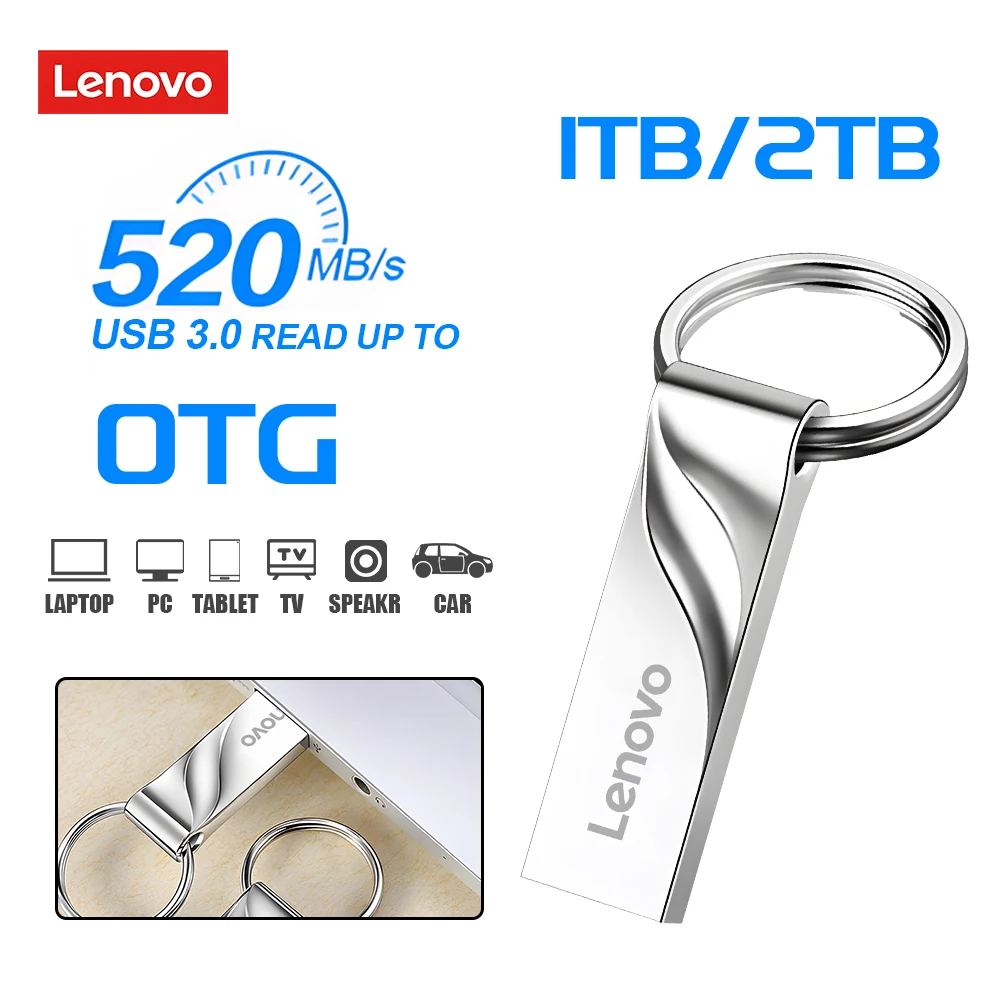 Фото Металлический флэш-накопитель Lenovo, 2 ТБ, USB3.0, 128 ГБ, U-диск, 600 МБ/с, 1 ТБ, 512 ГБ, USB3.2, сверхпрочный флэш-накопитель для видео 8 КБ/сателит, военный №3