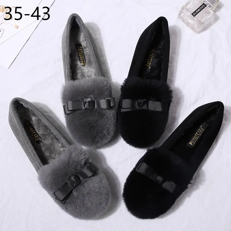 41 42 43 Plus Big Over Large Size Women's Shoes Plus Velvet 2020 Autumn/winter New Pumps and Velvet Cotton Flat Shoes