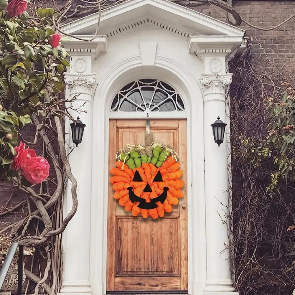 

Pumpkin Pendant Halloween Pumpkin Decor Halloween Pumpkin Wreath Non-fading Ghost-face Door Hanger for Indoor Outdoor
