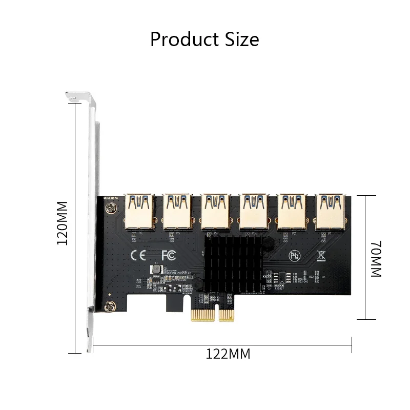 Райзер PCIE с 1 на 6 слотов PCI Express усилитель Райзера адаптер карты USB3.0 X1 X16 010X для