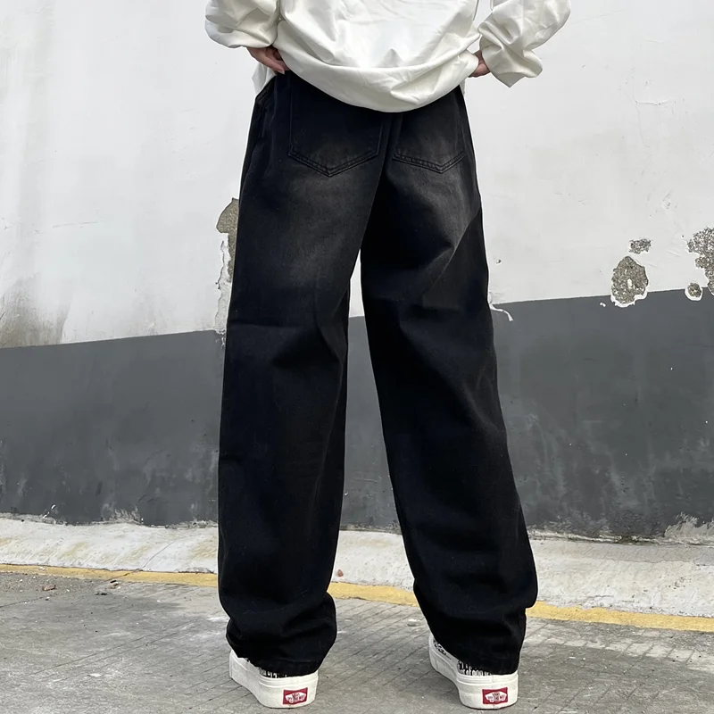 Men Clothing 2022 New Pattern Recreational Vintage Broad Leg Black Grey Jeans Straight Cylinder Loose Cargo Pants Autumn Female