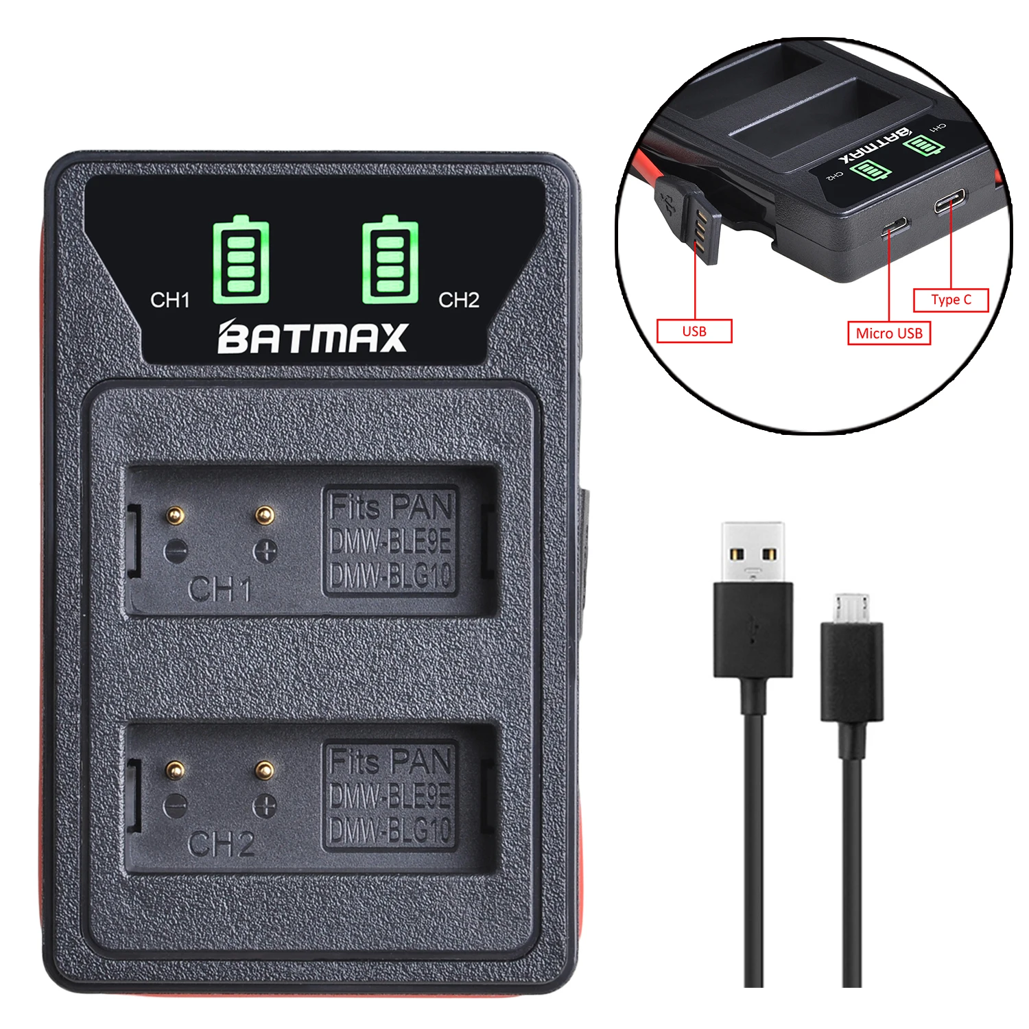 Фото Аккумулятор для фотоаппарата Batmax DMW-BLG10 BLE9E BP-DC15 + двойное зарядное устройство USB со светодиодной подсветкой для Panasonic LUMIX GF5 GF6 GX7 LX100 GX80 GX85 №3