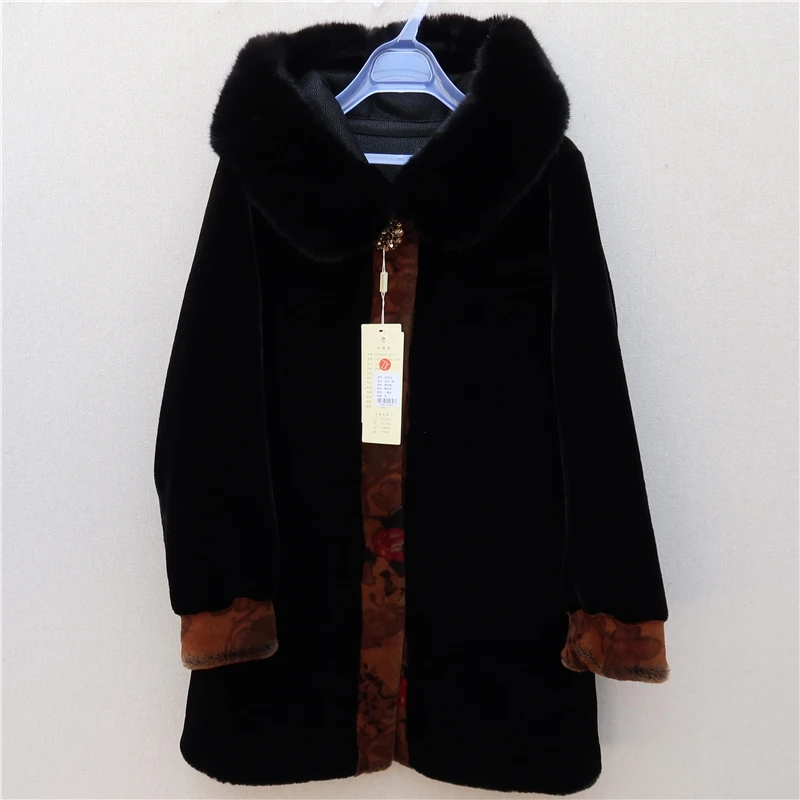 

Middle-aged Winter Long Faux Fur Coat Temperament Mother Mink Wool Coat Grandmother Warm Hooded Jacket Veste Fourrure Femme 5XL