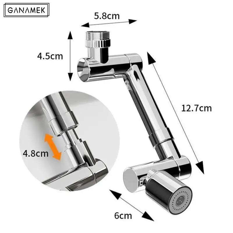 

1440 Degree Rotation Faucet Aerator Retracta Robotic Arm Universal Swivel Faucet Extension Kitchen Accessory Faucet Extender