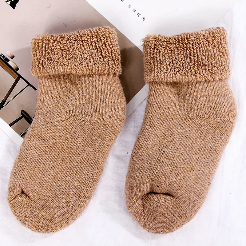 10 Pairs High Quality Winter Children Baby Super Thicken Real Wool Thermal Socks Solid Color Cashmere Snow Autumn Socks