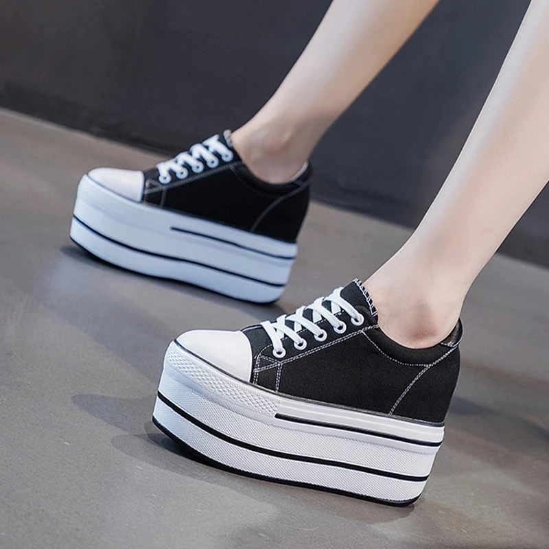 Chunky Sneakers Genuine Leather New Wedge Platform Breathable Hollow Vulcanized Summer Fashion Lace Up Ladies female Shoes